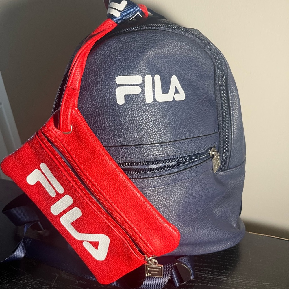 Fila Blue Backpack with Red Pouch